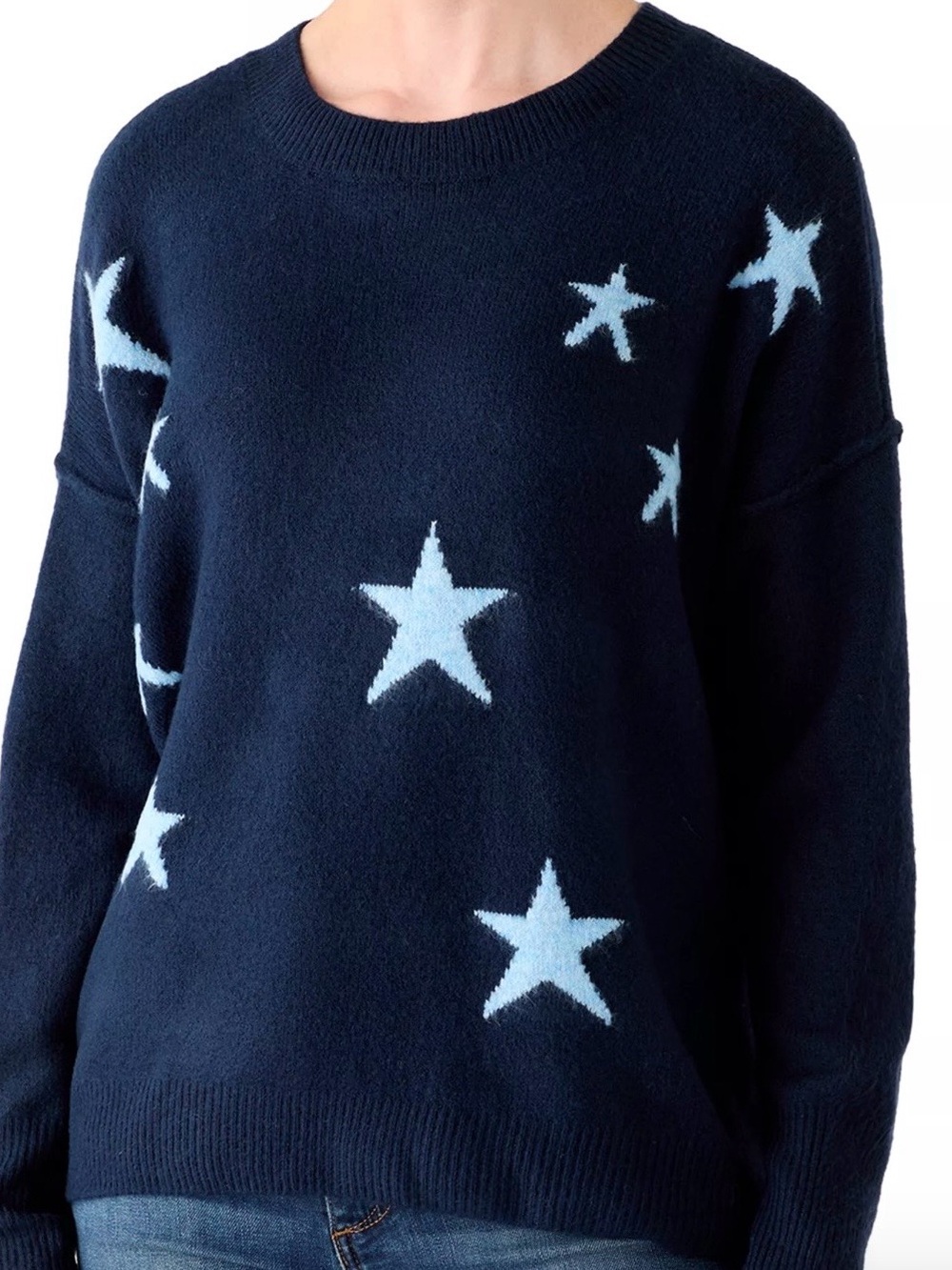Vince Camuto Star Motif Crewneck Sweater Navy Size M